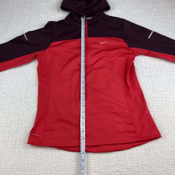 NIKE Running 546047 Dri-Fit Thermal Half Zip Red Hoodie Hooded Sweatshirt Sz M - Picture 12 of 16